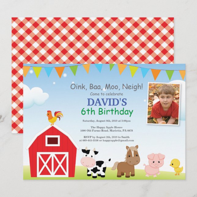 Invitation d'anniversaire à la ferme Fête de la co (Devant / Derrière)