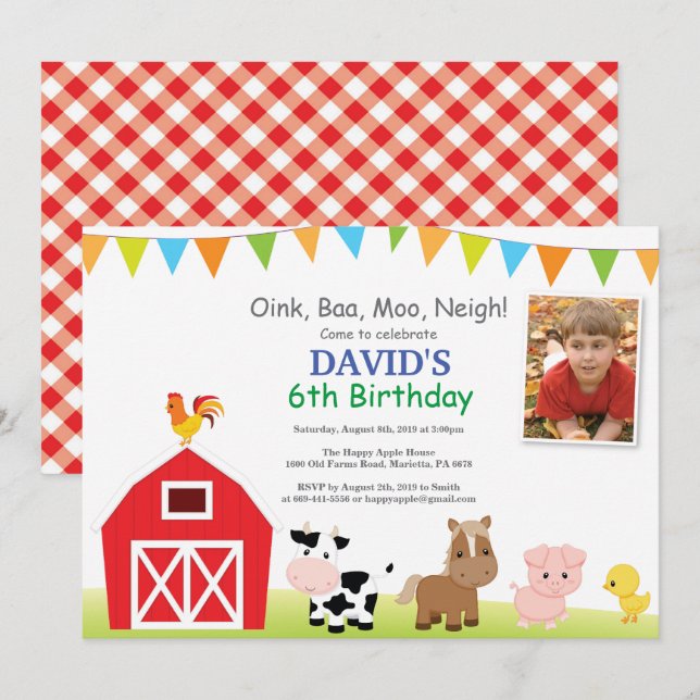 Invitation d'anniversaire à la ferme Fête de la co (Devant / Derrière)