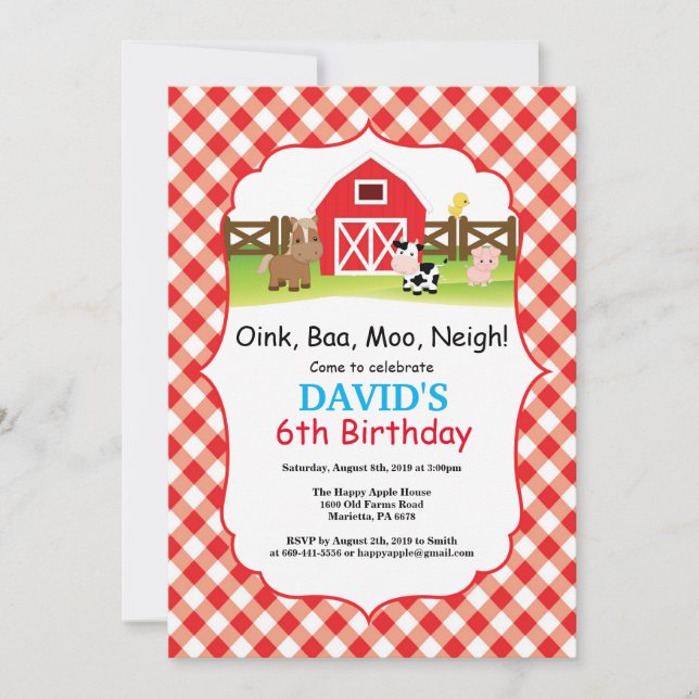 Invitation d'anniversaire à la ferme Fête de la co (Devant)