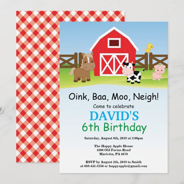 Invitation d'anniversaire à la ferme Fête de la co (Devant / Derrière)