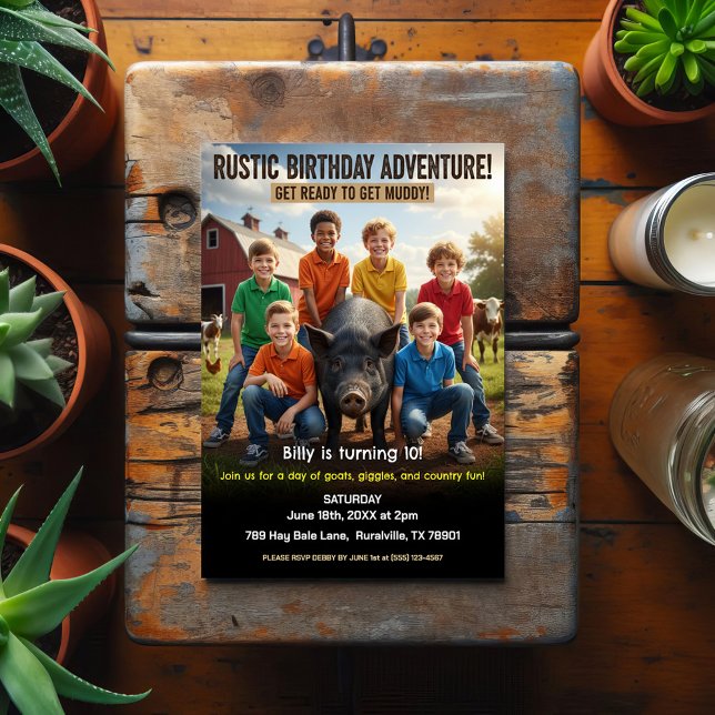 Invitation d'anniversaire à la ferme rustique (Créateur téléchargé)