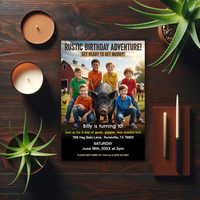Invitation d'anniversaire à la ferme rustique (Créateur téléchargé)