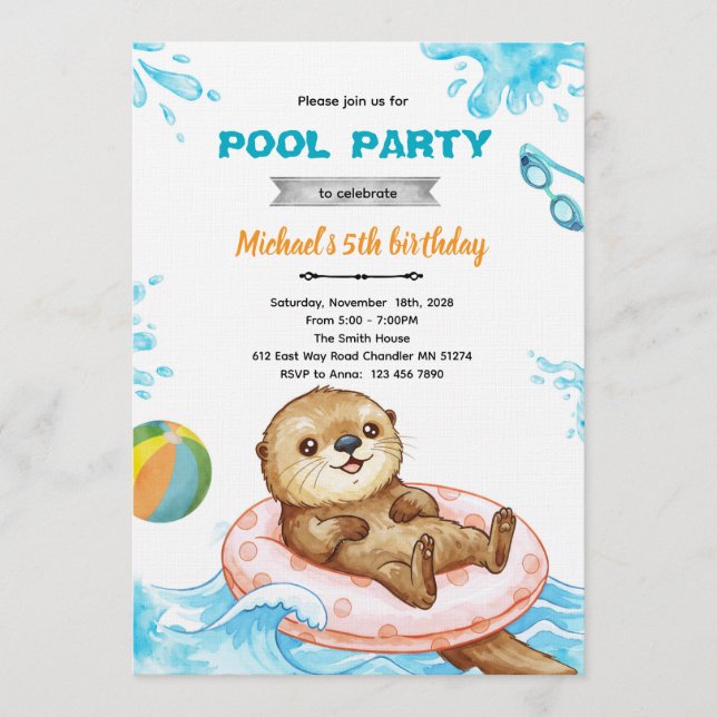 Invitation d'anniversaire à la fête de la loutre à (Devant)