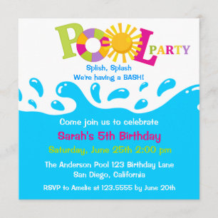 Invitation d'anniversaire à la fête de la piscine 