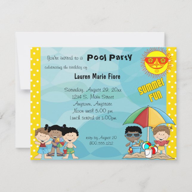 Invitation d'anniversaire à la fête de la piscine  (Devant)