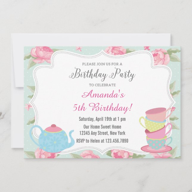 Invitation d'anniversaire à la fête du thé Chic Sh (Devant)