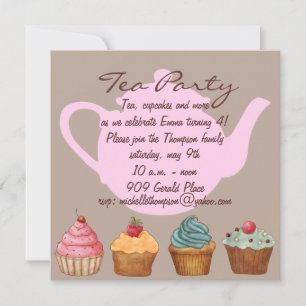 Invitation d'anniversaire à la fête du thé Cupcake