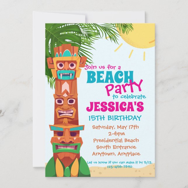 Invitation d'anniversaire à la fête Tiki sur la pl (Devant)