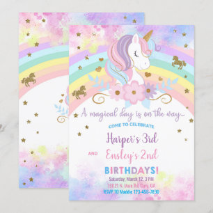 Invitation d'anniversaire à la licorne et aux frèr