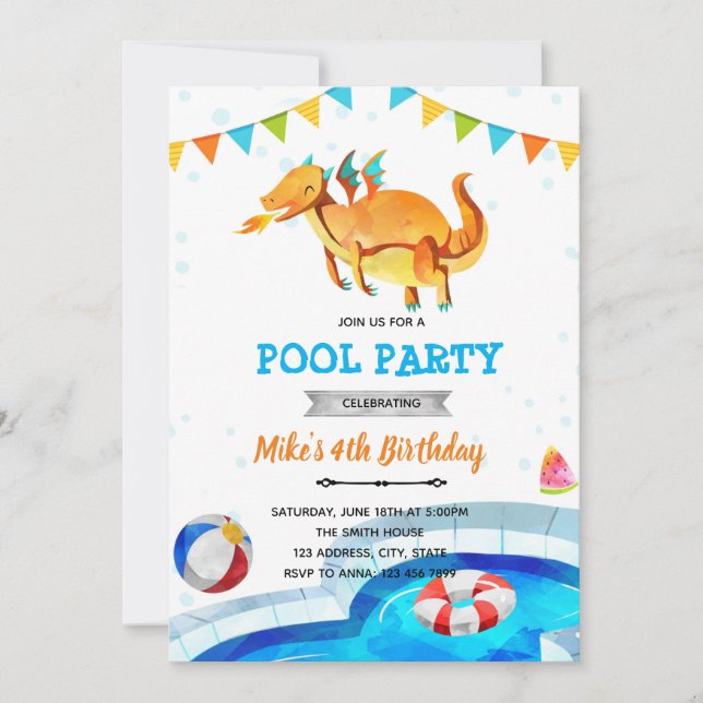 Invitation d'anniversaire à la piscine de la plage (Devant)