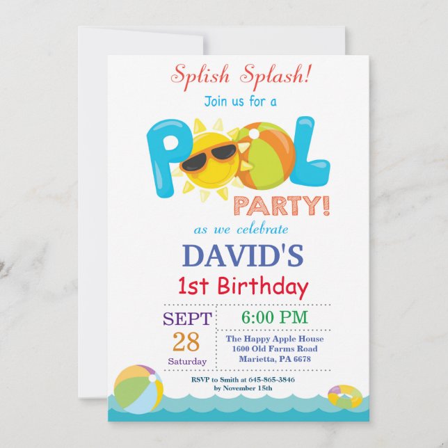 Invitation d'anniversaire à la piscine Splish Spla (Devant)