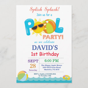 Invitation d'anniversaire à la piscine Splish Spla