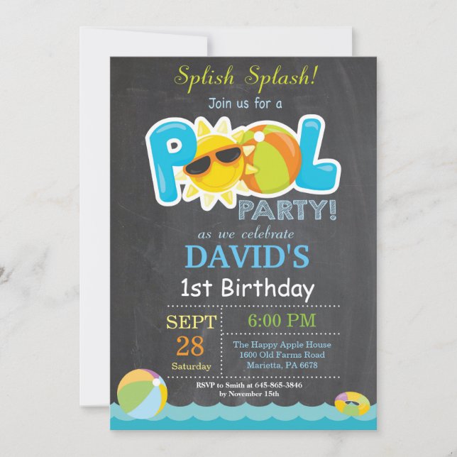 Invitation d'anniversaire à la piscine Splish Spla (Devant)