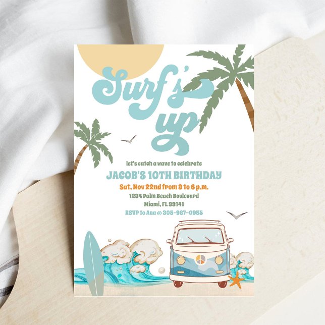 Invitation d'anniversaire à la plage de surf (Créateur téléchargé)