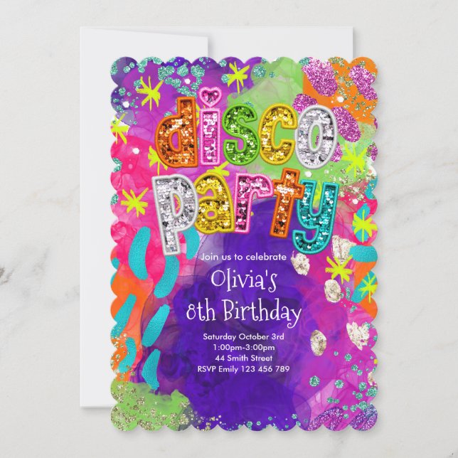 Invitation d'anniversaire à la soirée disco (Devant)
