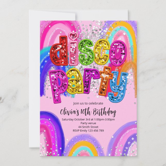 Invitation d'anniversaire à la soirée disco (Devant)