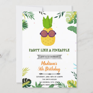 Invitation d'anniversaire à l'ananas cool Luau