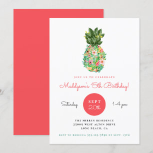 Invitation d'anniversaire à l'ananas floral tropic