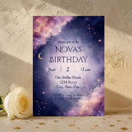 Invitation d'anniversaire à l'aquarelle céleste |