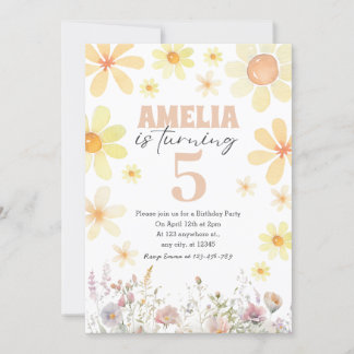 Invitation d'anniversaire à l'aquarelle Daisy Dese