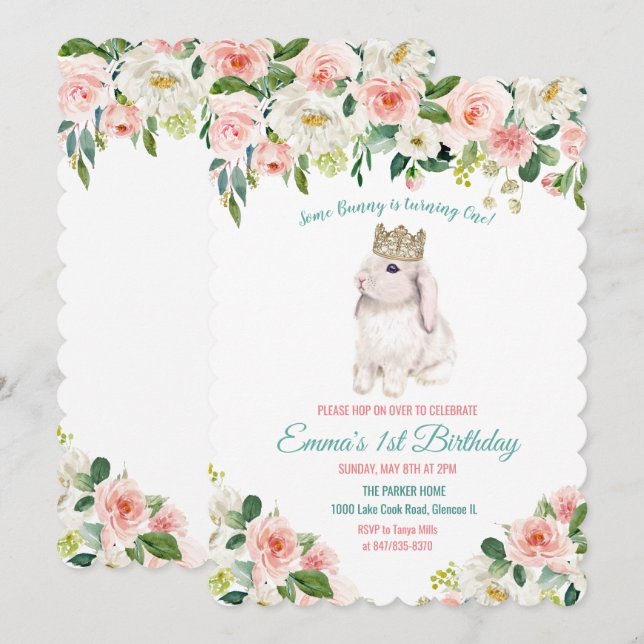 Invitation d'anniversaire à l'aquarelle de lapin p (Devant / Derrière)