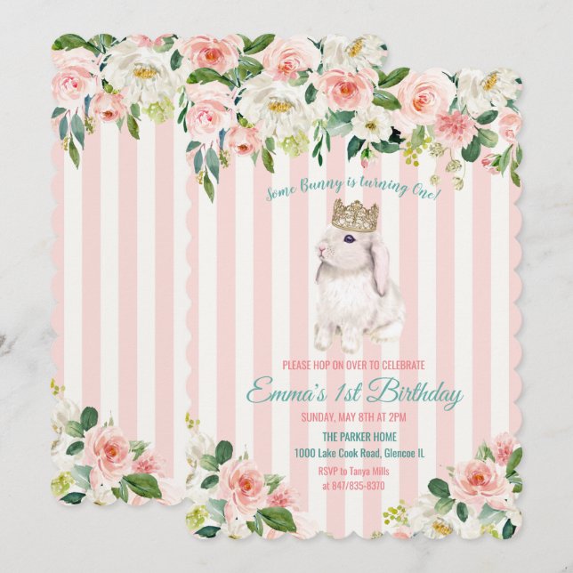 Invitation d'anniversaire à l'aquarelle de lapin p (Devant / Derrière)