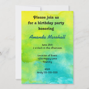 Invitation d'anniversaire à l'aquarelle jaune et b