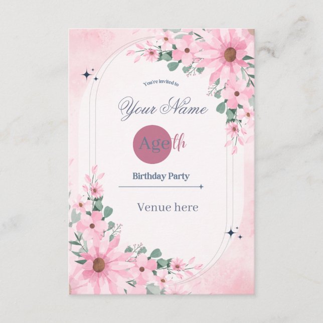 Invitation d'anniversaire à l'arche florale rose (Devant)