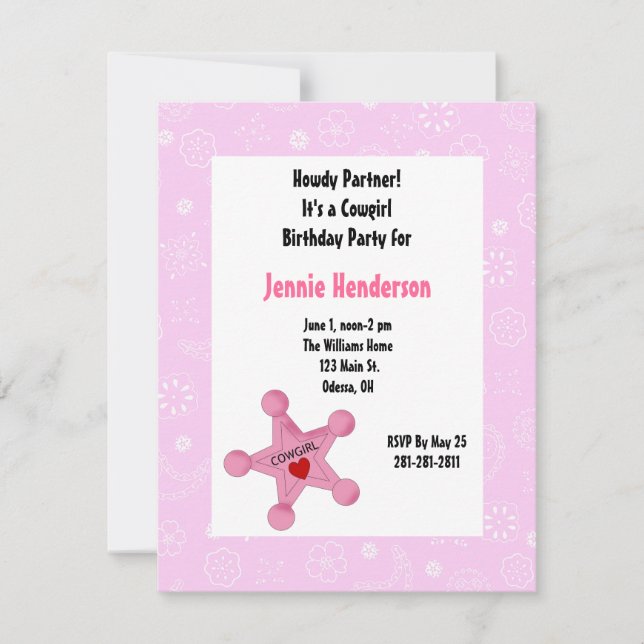 Invitation d'anniversaire à l'insigne de la fille  (Devant)