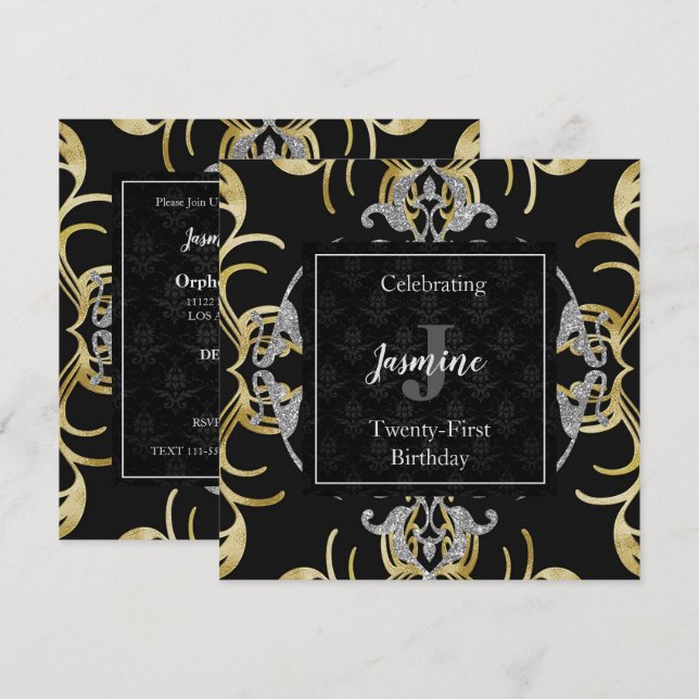 Invitation d'anniversaire à l'or et à l'argent tou (Devant / Derrière)