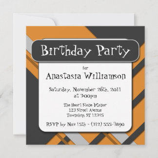 Invitation d'anniversaire à mi-plaid orange modern
