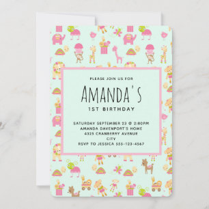 Invitation d'anniversaire à motif Animaux de Nurse