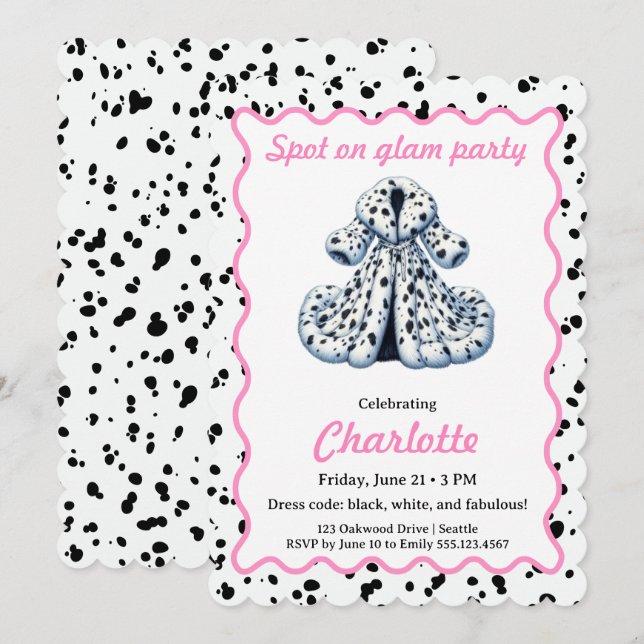 Invitation d'anniversaire à motif dalmate | Fête n (Devant / Derrière)