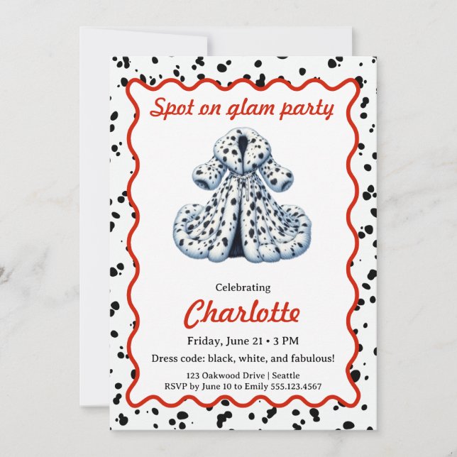 Invitation d'anniversaire à motif dalmate | Fête n (Devant)