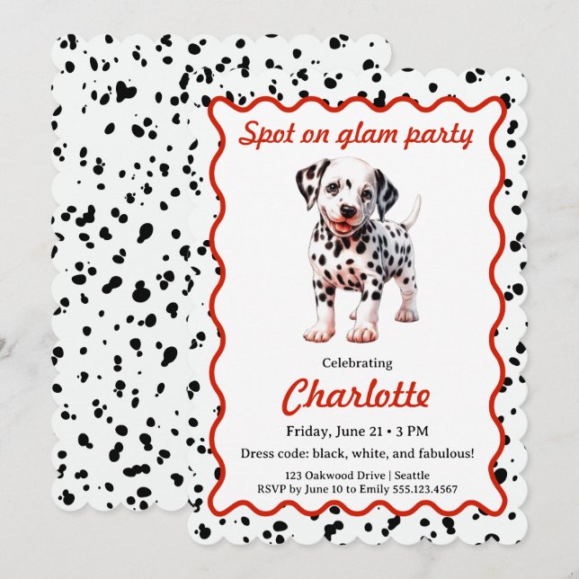 Invitation d'anniversaire à motif dalmate | Fête n (Devant / Derrière)