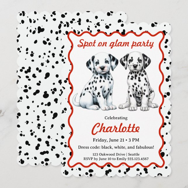 Invitation d'anniversaire à motif dalmate | Fête n (Devant / Derrière)