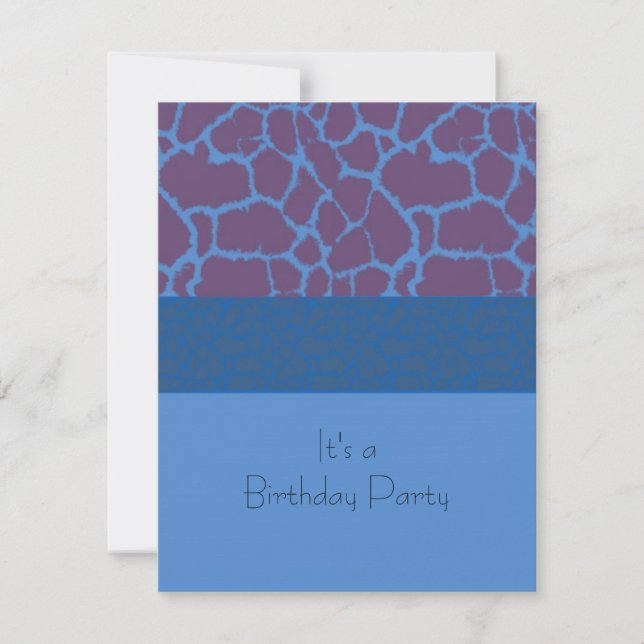 Invitation d'anniversaire à motif de girafe bleu (Devant)