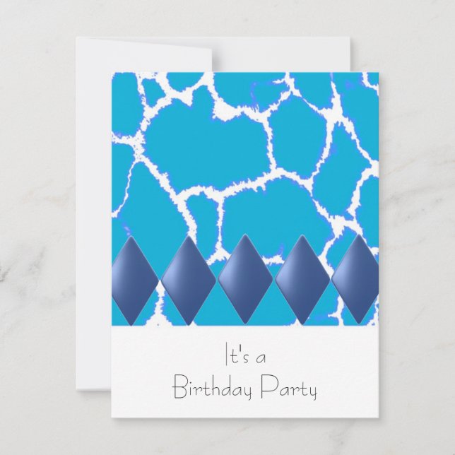 Invitation d'anniversaire à motif de girafe bleu s (Devant)