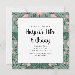 Invitation d'anniversaire à motif floral vintage
