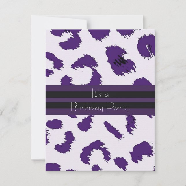 Invitation d'anniversaire à motif léopard violet (Devant)