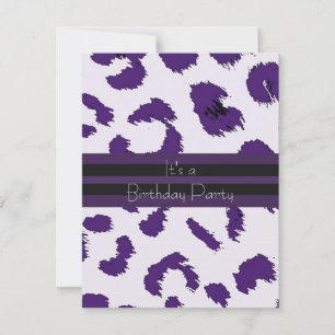 Invitation d'anniversaire à motif léopard violet