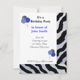 Invitation d'anniversaire à motif zèbre