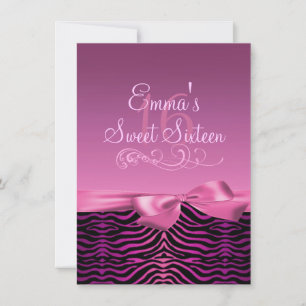 Invitation d'anniversaire à motif zèbre rose/noir