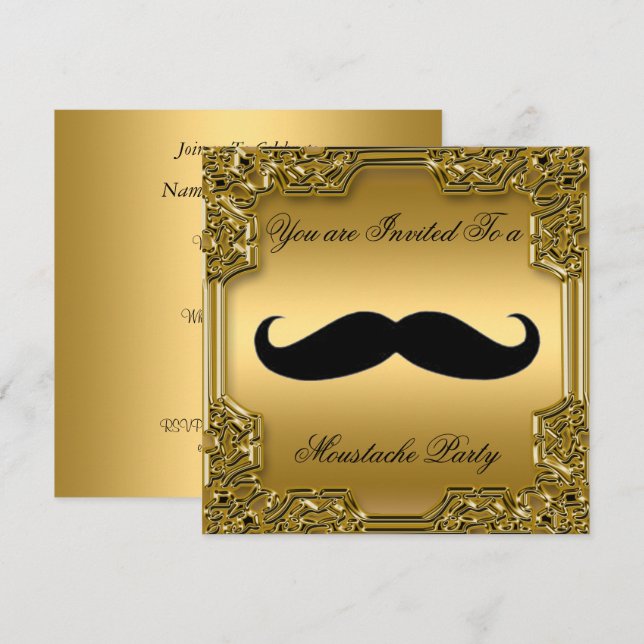 Invitation d'anniversaire à moustache Or (Devant / Derrière)