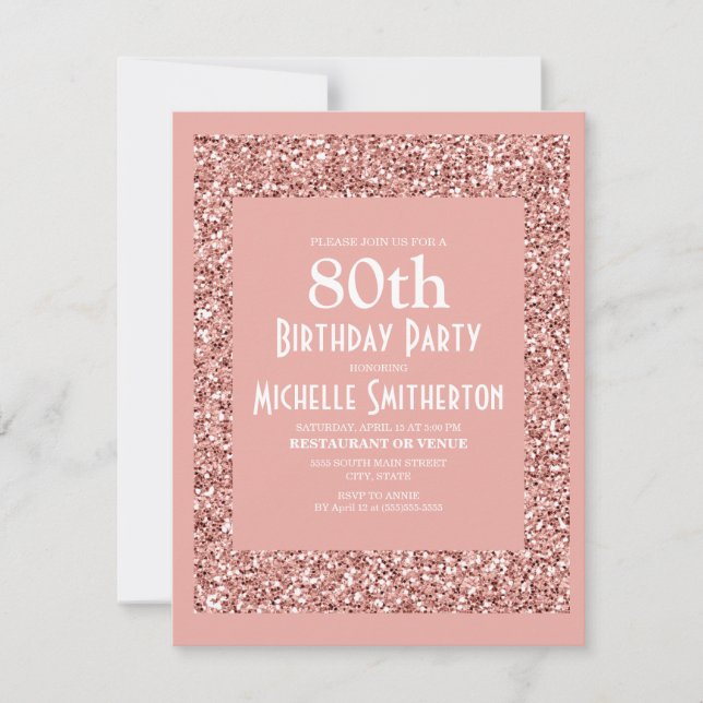 Invitation d'anniversaire à paillettes roses pour  (Devant)
