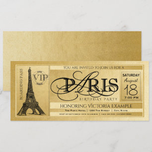 Invitation d'anniversaire à Paris Billet d'or Pari