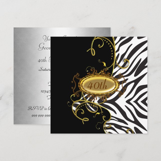 Invitation d'anniversaire à peau de zèbre (Devant / Derrière)