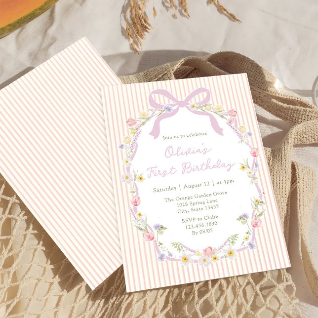 Invitation d'anniversaire à rayures florales avec  (Créateur téléchargé)