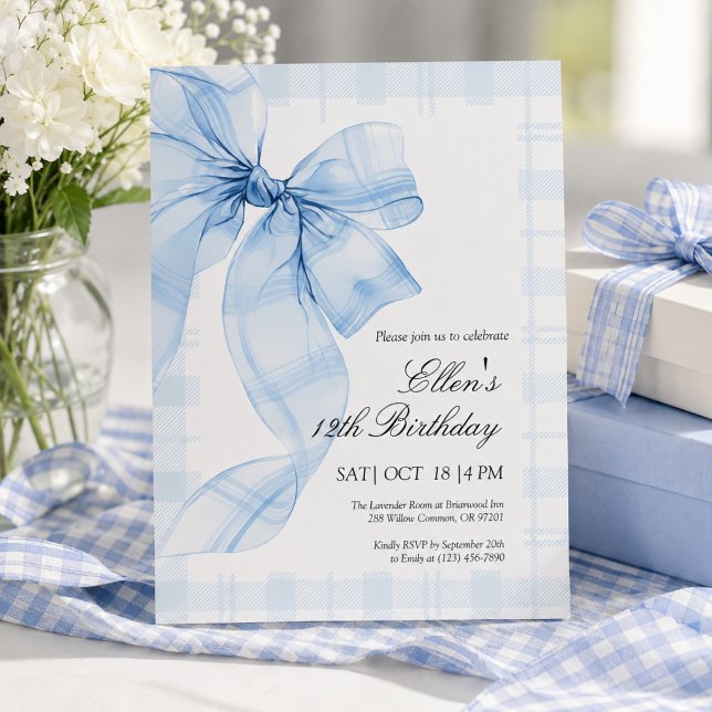 Invitation d'anniversaire à ruban écossais bleu (Créateur téléchargé)