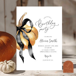 Invitation d'anniversaire à ruban noir citrouille
